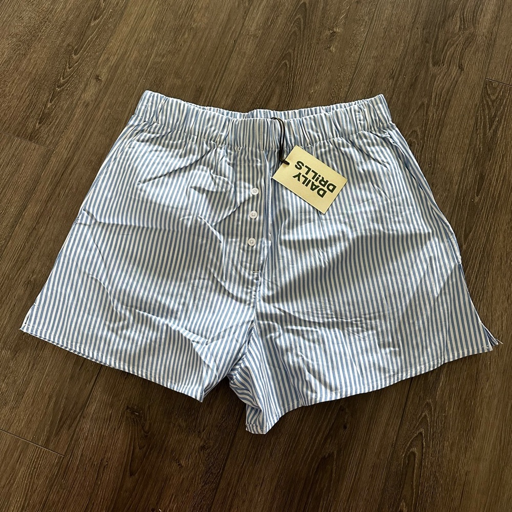NWT Daily Drills Shorts in Blue and White Stripes